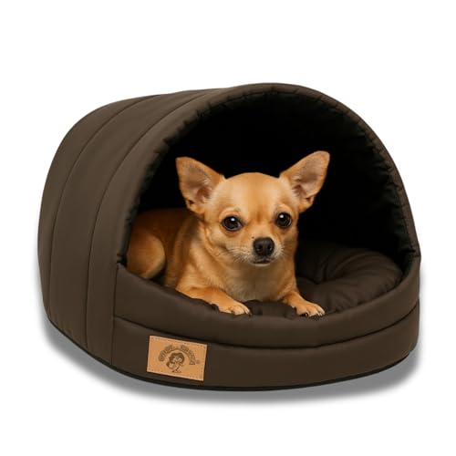 ODOLPLUSZ Hundehütte Hundehöhle Exklusives Haus Hund oder Katze | 2 Größen Komfortabel und Waschbar (Braun, M)