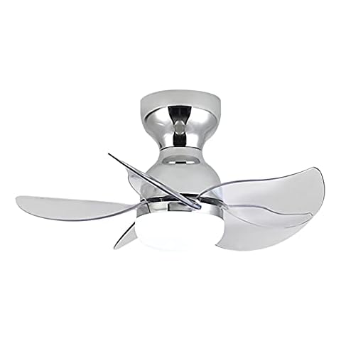 YIYUN Ceiling Fans with Lights Silent Small Fan Light Ceiling and Remote Control DC Reversible 5 Speed Contemporary Ceiling Light Dimmable for Living Room Kids Bedrooms Lounge Lighting Ceiling,Chrome Cover