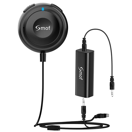 Bluetooth Car Adapter, 3.5mm Aux Bluetooth Adapter for Car/Home Stereo/Speakers, Blue-Tooth Audio Receiver with Ground Loop Noise Isolator, Hands-Free Calls, Dual Connection, 3.5mm AUX Input