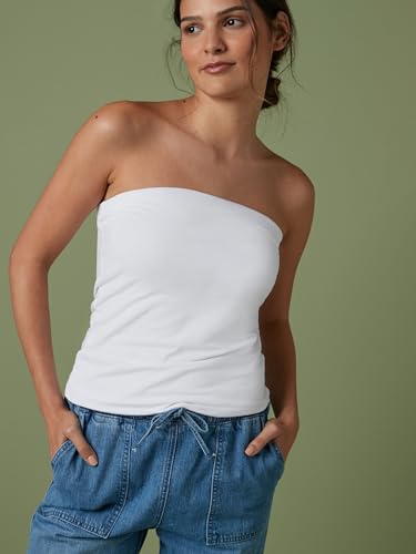 NEXT Mujeres Top sin Tirantes con Escote Palabra de Honor con Alto Contenido de algodón Blanco 38