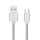 Pack Pack de 2 Cables Metal Nylon Type C pour Samsung Galaxy Tab S7 Plus Tablette Android Chargeur Connecteur (Argent)