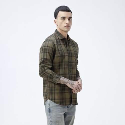 Image of BASICS 100% Cotton Checked Shirt for Men | Slim Fit | Everyday Smart Casual Wear | Full Sleeve