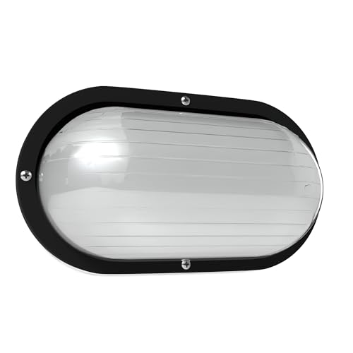 Image of KASTLITE Outdoor LED Bulkhead Light Fixture, 9.5W Energy Star 5000K Oval Wall Mount Nautical Lighting, Rust-Proof Polycarbonate Build for Wet Locations, Porch Patio Dock & Exterior Lights, FE101 /Black
