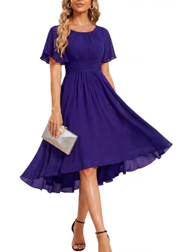 Image of Ever-Pretty Women's Chiffon Crew Neck Empire Waist Wedding Guest Dress Summer Short Sleeve Semi Formal Dresses 02053