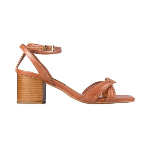 Sandália Santa Lolla Salto Grosso Tira Entrelaçada