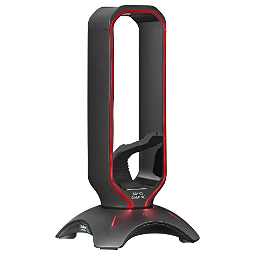 MARSGAMING Soporte Cascos Gaming con HUB 2 x USB y Bungee Ratón, MHHPRO, Color...