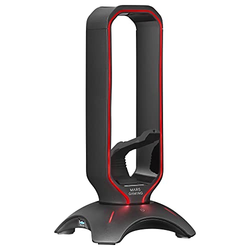 Mars Gaming MHHPRO, Soporte Cascos Gaming con HUB 2xUSB y Bungee Ratón, Negro