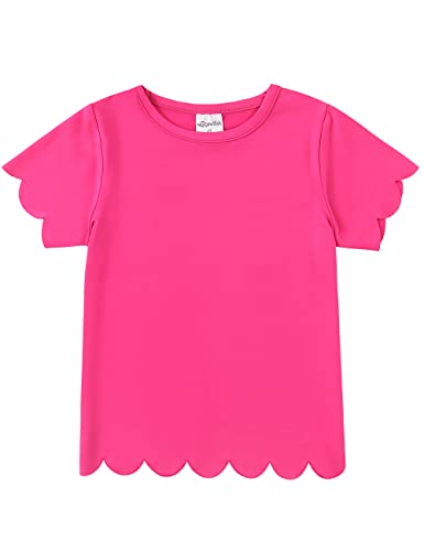 Image of Noomelfish Girls Short Sleeve Scalloped Edge T-Shirts Casual Cute Summer Tee Tops Blouse (5-12 Years)