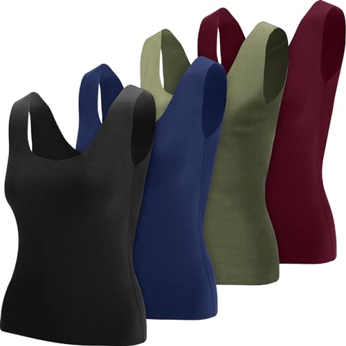 Image of Toulite 4 Pcs Thermal Tank Tops Women Underwear Tops Sleeveless Undershirt for Women Cotton Camisole Warm Base Layer