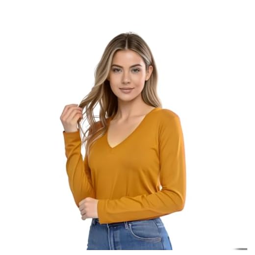 Blusa Feminina Segunda Pele, Manga Longa, Gola V, Lisa Viscolycra (BR, Alfa, XG, Regular, CARAMELO)