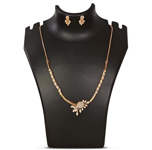 Image of Nilu's Collection Rose Gold Plated AD Stone Jewellery Set for Women, Girls | Special Ocassion, Wedding, Engagement, Dating | Anti Tarnish | Anti Allergy | Necklace and Earring Set | Gift for Her