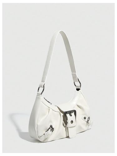 Image of QWINEE Women's Vintage Buckle Shoulder Bag Y2K Punk PU Leather Handbag Clutch Purse