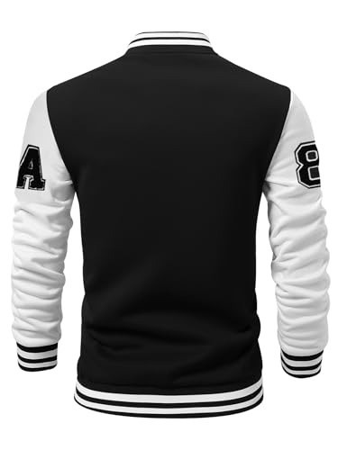 SOLY HUX Men's Color Block Letter Print Varsity Jacket Long Sleeve Baseball Jacket Bomber Coat Black Letter Large
