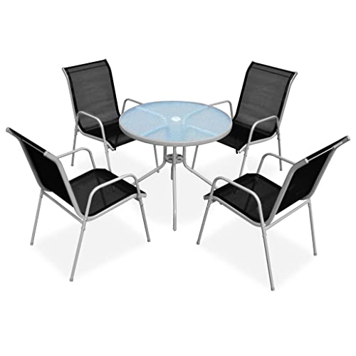 Comedor al aire libre negro con mesa y 4 sillas de acero 2
