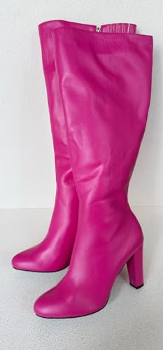 Frankie Hsu Ladies Sexy Chunky Knee High Heeled Boots, Pink Lovely Designer Style, Hot Girl Big Large Size US5-19 Wide Calf Long Shoes For Women Men4