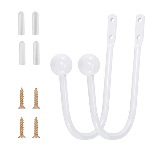 Curtain Holdback, 2 Pcs Wall Mounted Drapery Tiebacks With Screws, Heavy Duty Metal Decorative Window Drapery Holder Curtain Hook, White #TOP1