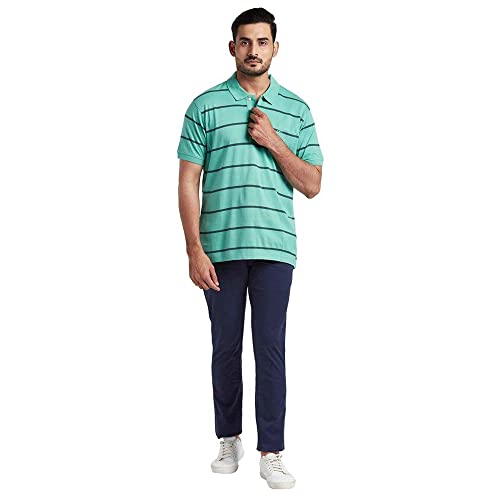 Image of Colorplus Men's Pure Cotton Stripe Pattern Classic Fit Polo Neck Half Sleeve Casual T-Shirt