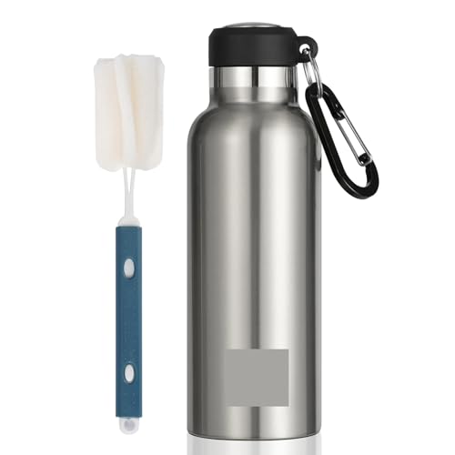 HAHIII Termo portátil de acero inoxidable, botella térmica a prueba de fugas, minitaza de 500 ml/600 ml, taza de doble pared al vacío(Gery)