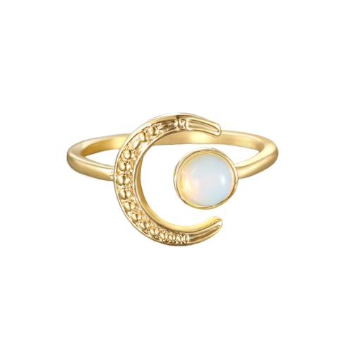IMINI Bague d'éternité fine en forme de croissant de lune, opale et soleil, pour femmes, filles, adolescentes, délicates, minimalistes, empilables,...