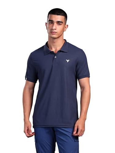 Image of TECHNOSPORT Men's Solid Slim Fit Polo Collar T-Shirt MATPIQ Half Sleeve Button Polyester for Gym Running Workout UPF50+ Anti Odour