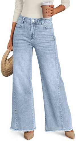 Trendy Queen Women's Wide Leg Jeans, Relaxed Loose Straight Leg w...