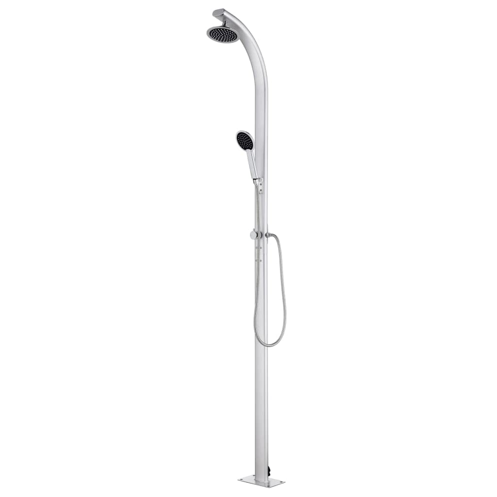 Prysznic ogrodowy z aluminium z brązową płytą podłogową WPC o wysokości 220 cm, do basenu ogrodowego i basenu, w zestawie słuchawka prysznicowa z wężem 1,5 m