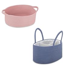 COMSE Small Woven Basket with Gift Bag and Ribbons, Gift Basket Empty, and Large Diaper Caddy Organizer for Girl Boy, Car Diaper Caddy with Handles