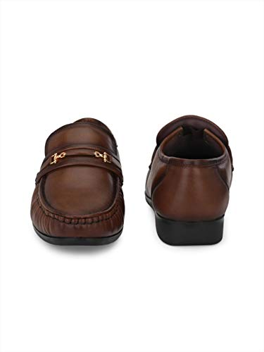 Image of HITZ Men's Brown Leather Slip-On Comfort Shoes