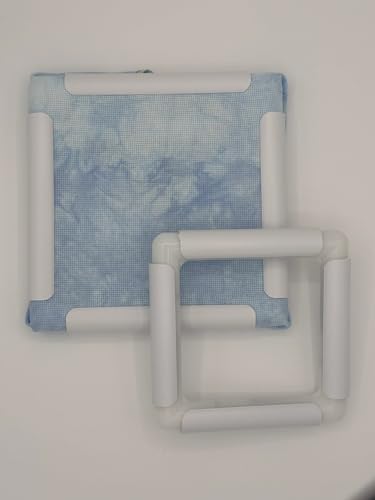 Image of VolcanoStitching Q-Snap 6x6 & 8x8 Frame Set, 16ct Hand-Dyed Aida Fabric | Q-Snap plastic frame duo (6x6in & 8x8in) for portable cross stitch & embroidery; includes hand-dyed 16-count Aida fabric.