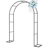 Rostfreier schwarzer Gartenbogen, 2 m H – stabile Metall-Pergola-Laube für Kletterpflanzen, Rankgitter für den Außenbereich, mit Sockel, perfekt für Hochzeiten und Gemeinschafts-Rasendekoration (H 7,2