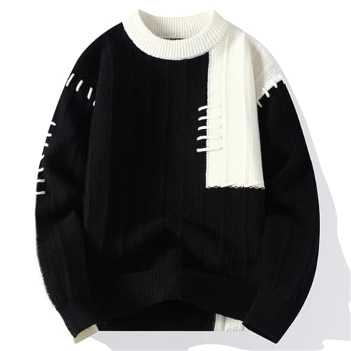 Men's Round Neck Lantern Long-Sleeved Sweater Knitted Pullover Contrast Color Casual Top4