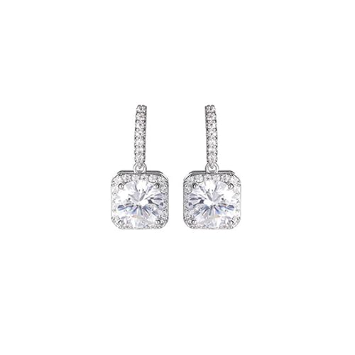 14K Gold Moissanite Square Earrings, Yellow Crystal Stud Earrings for