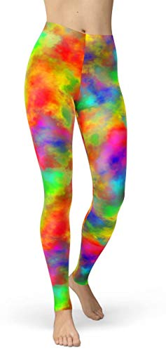 sissycos Women's Rainbow Cloudy Printed 80s Leggings Buttery Soft Stretchy Pants (Small-Large, Colorful Cloudy)
