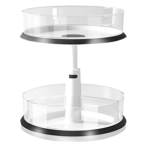2-Tier Lazy Susan,11 Inches Turntable Organizer,Height Adjustable Rotating Cabinet Organizer ,Non-Skid Spice Rack for Kitchen Cabinet, Countertop, Bathroom, Makeup Cover