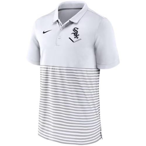 Nike Men's MLB Home Plate Striped Polo (US, Alpha, X-Large, Regular, Regular, White/Grey/Black, Chicago White Sox)