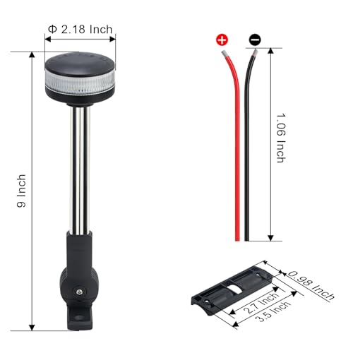 Image of Anchor Light Boat Bimini Light Stern Light LED Marine Navigation Lights USCG 2 NM All Round White Stainless Steel 12 Volts for Pontoon (9 Inches Fold Down Base)