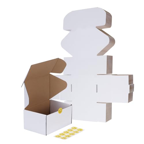 Image of RLAVBL 10 Pack 6x4x3 Small Shipping Boxes, White Corrugated Cardboard Box for Packing, Mailing, Business