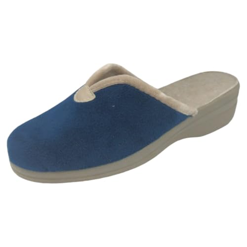 HECHO EN ESPAÑA Zapatillas de Casa con Cuña para Mujer - Suela Antideslizante - Altura de 4,5 cm (corte azul marino, Sistema tallas calzado EU, Adulto, Números, mediano, 41)