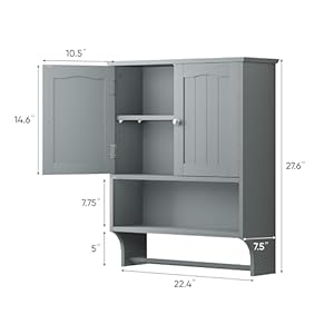 Smuxee Grey Bathroom Cabinet Wall Mounted with Towels Bar Bathroom Medicine Cabinet with 2 Door Adjustable Shelves Over Toilet Cabinet for Bathroom Laundry Room Kitchen