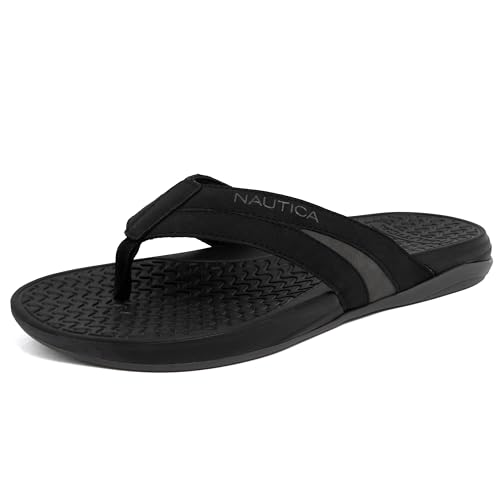 Image of Nautica Mens Flip Flops Comfort Thong Sandals with Arch Support Beach Pool Outdoor Shoes, Danix - Black, Size 11