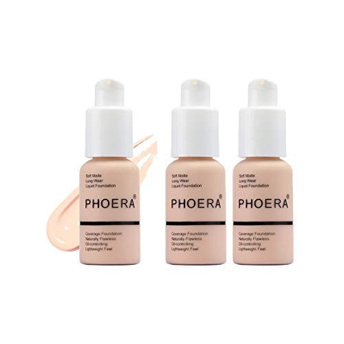 3 Pack Liquid Foundation,Matte Oil Control Concealer Foundation Cream,Long Lasting Waterproof Matte Liquid Foundation for Women Girls (101 Porcelain-30ml)