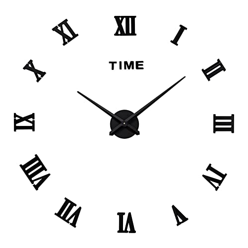 Surakey 3D Horloge Murale Chiffres Romains DIY Horloge Murale Digitale sans Cadre Pendule Murale Silencieuse Mural Miroir Sticker Horloge Murale Geante pour Chambre...