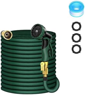 50ft Durable Water Hose with 3750D Fabric Cover & 10-Pattern Spray Nozzle - 1