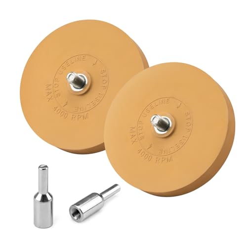 NuoDunco Car Sticker Remover Kit 2Pcs Eraser Wheel and Plastic Scraper Decal Remover 3.5In Toffee Wheel with Adaptors for Removing Vinyl Glue Sticker Adhesive on Window Cars