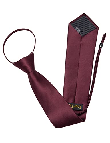 Image of YourTies Zipper Tie for Men Adjustable Pre-tied Satin Neckties and Pocket Square Set Solid Color Business Formal Wedding
