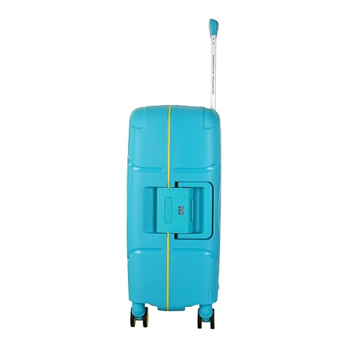 Image of American Tourister Polycarbonate Material Circurity Max 55 cm Small Hardside Cabin Suitcase with Xtrasecu 3-Point Locking System & Double Spinner 8 Wheels for Unisex - Scuba Blue