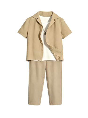 Image of Verdusa Boy's 2 Piece Sets Linen Set Going Out Summer Outfits Button Up Shirt and Pants Set Matching Sets