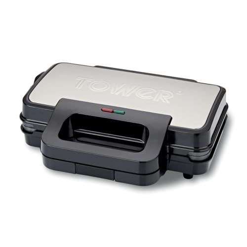 Tower Deep Filled Sandwich Maker with Non-Stick Coated Plate and Automatic Temperature Control 900W Stainless Steel T27031