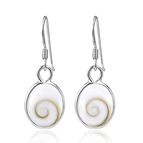 AeraVida Versatile Oval Swirl Shiva Shell .925 Sterling Silver Dangle Earrings | Sea Shell Earrings for Women | Shiva Shell Earrings | Natural White Sea Shell Silver Dangle Earrings