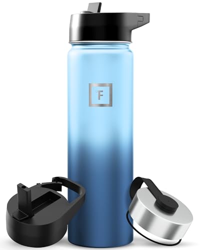 IRON °FLASK Wide Straw - 3 Lids, Sports Water Bottle (Blue Waves, 22 Oz)